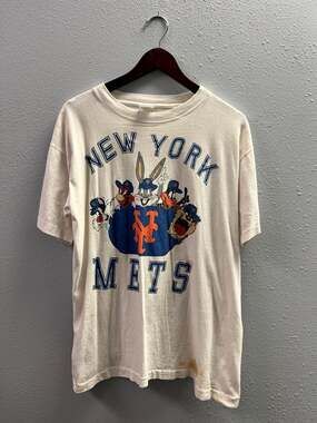 Vintage 90s New York Mets Looney Tunes T Shirt Bugs Bunny Taz Distressed XL 0112
